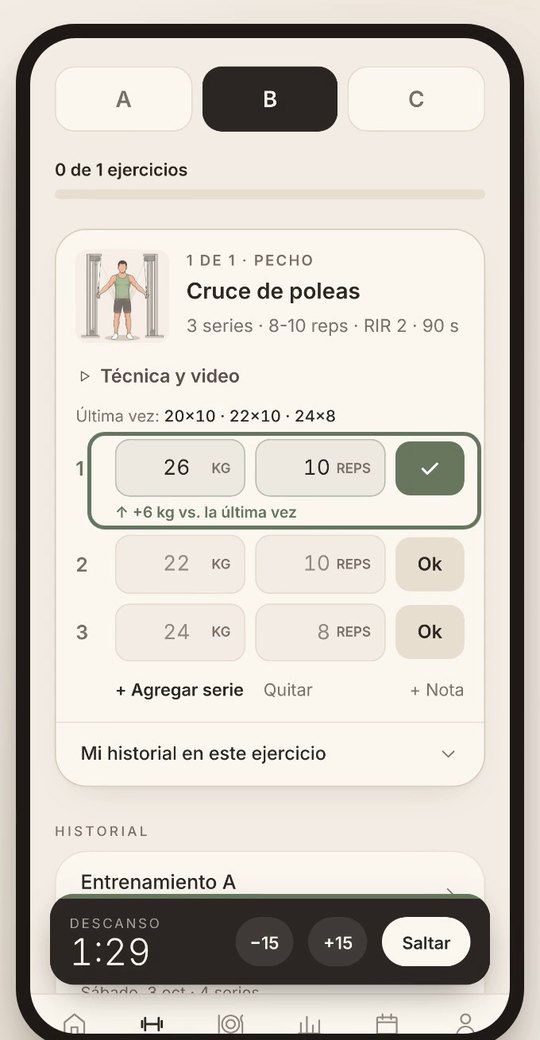 Registro de series con peso y repeticiones