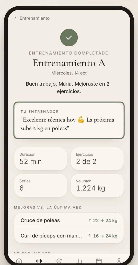 Resumen del entrenamiento con el comentario del entrenador