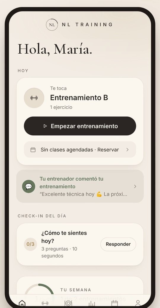 Pantalla de inicio de la app con el entrenamiento del día