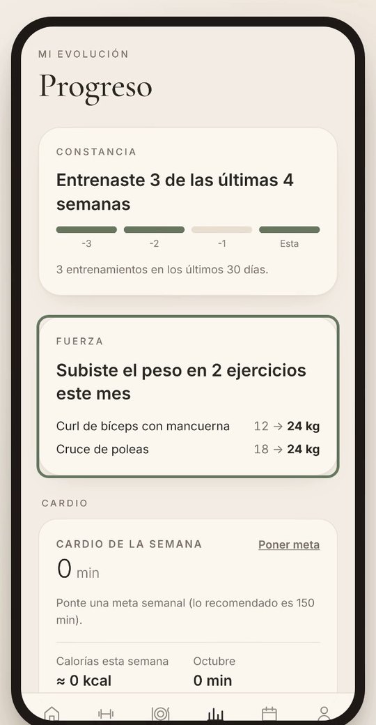 Pantalla de progreso con constancia y fuerza